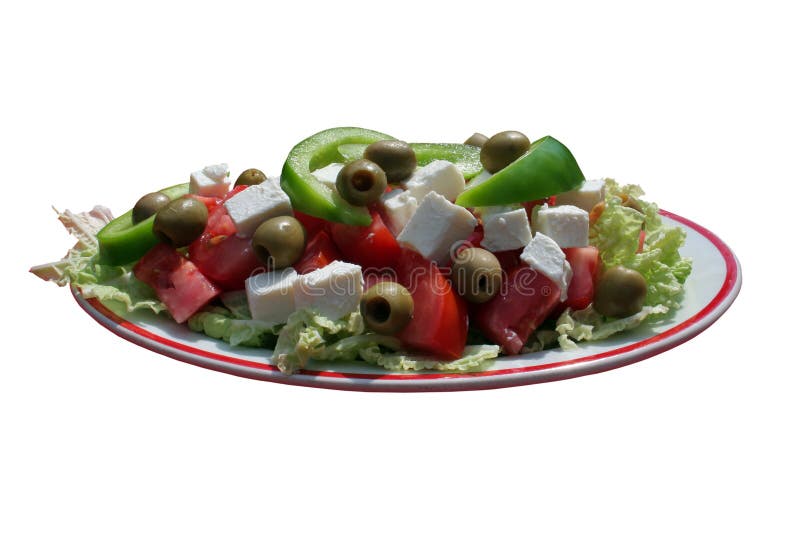 Greek salad on white background. Greek salad on white background