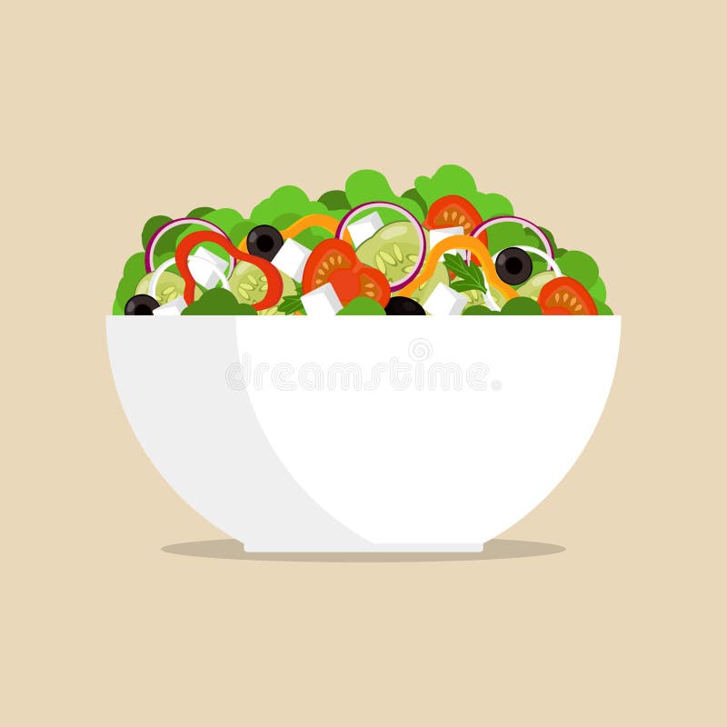 Salada grega fresca na bacia grande, vista lateral O tomate, pimenta doce, cebola, verdes, queijo, azeitonas, pepino, misturou na ilustração stock Salada grega fresca na bacia grande, vista lateral O tomate, pimenta doce, cebola, verdes, queijo, azeitonas, pepino, misturou na ilustração stock