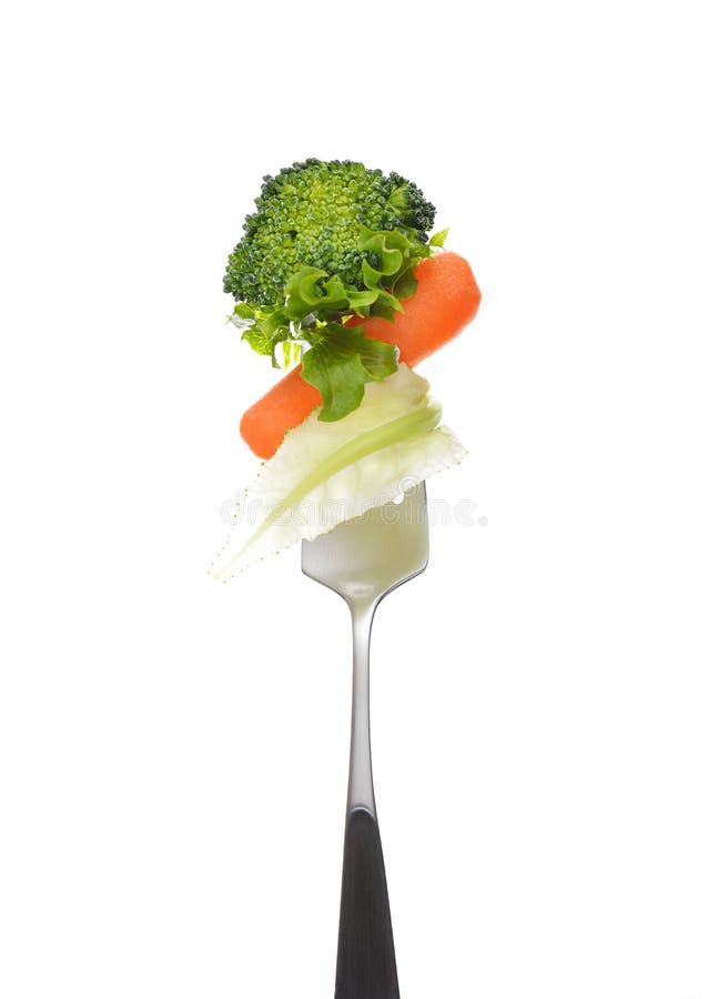 Mixed salad on fork isolated on white. Mixed salad on fork isolated on white