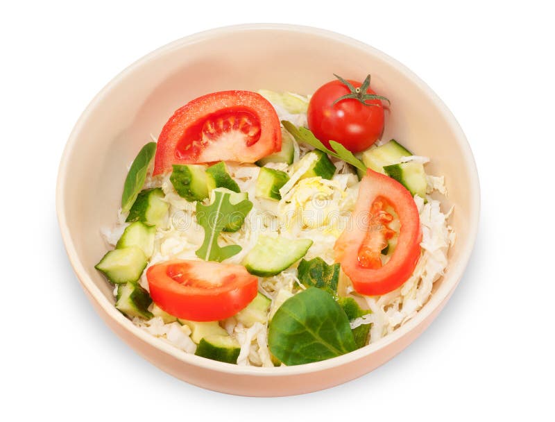 Salada vegetal com verdes na bacia marrom foto de stock royalty free Salada vegetal com verdes na bacia marrom foto de stock royalty free