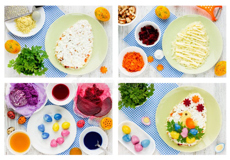 Salade étape-par-étape de casse-croûte de Pâques de recette image libre de droits Salade étape-par-étape de casse-croûte de Pâques de recette image libre de droits