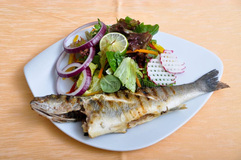 Salads and grilled fish