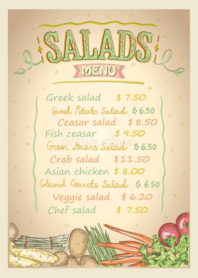 Salads menu list vector design concept vector illustration