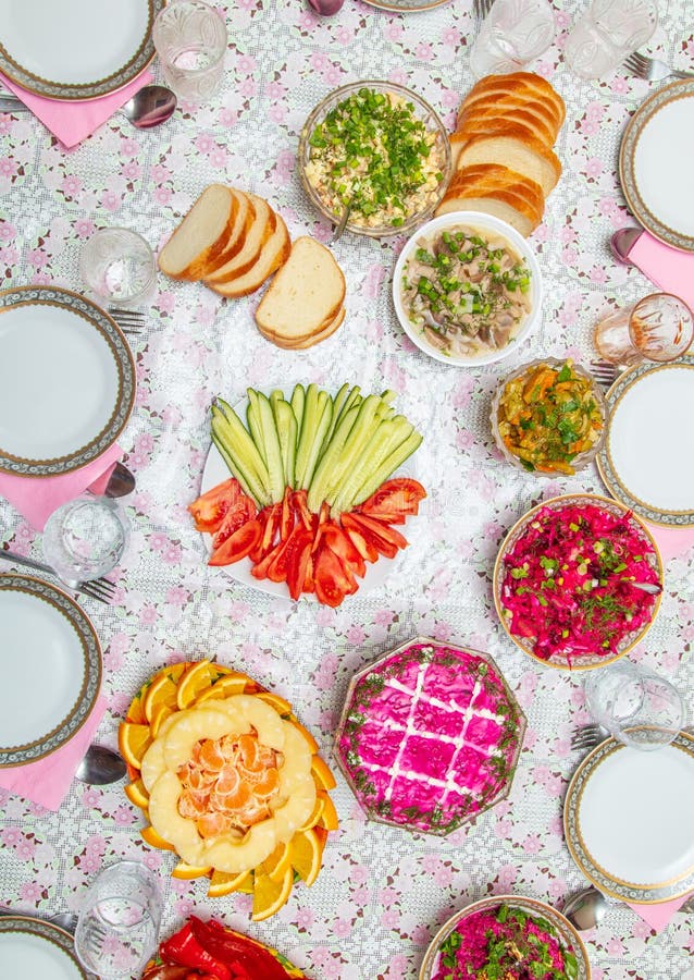 Salads and Side Dishes in Plates on the Table Stock Image Image of