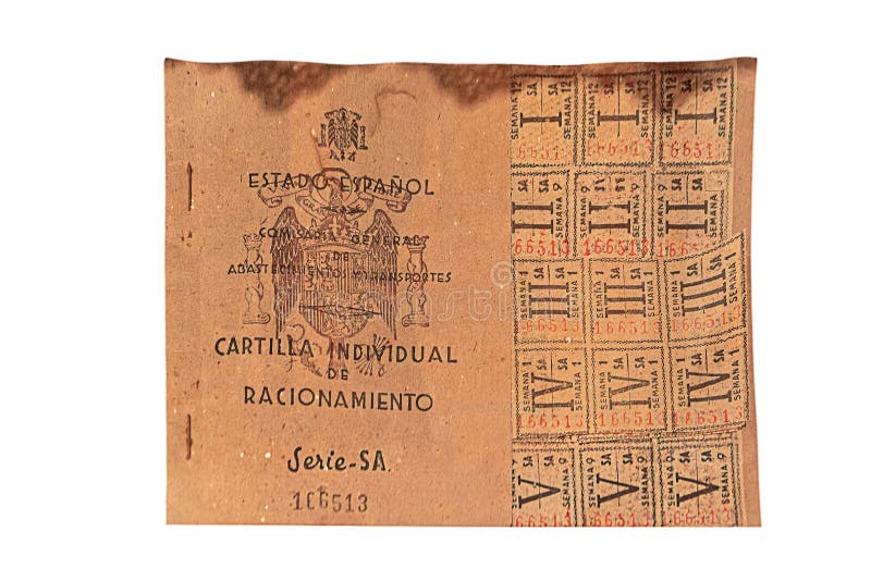 Salamanca, Spain - October 10, 2017: Spanish Ration Card with Coupons Valid  from 1939 To 1952 during the Spanish Civil War. Editorial Image - Image of  eating, card: 229750825