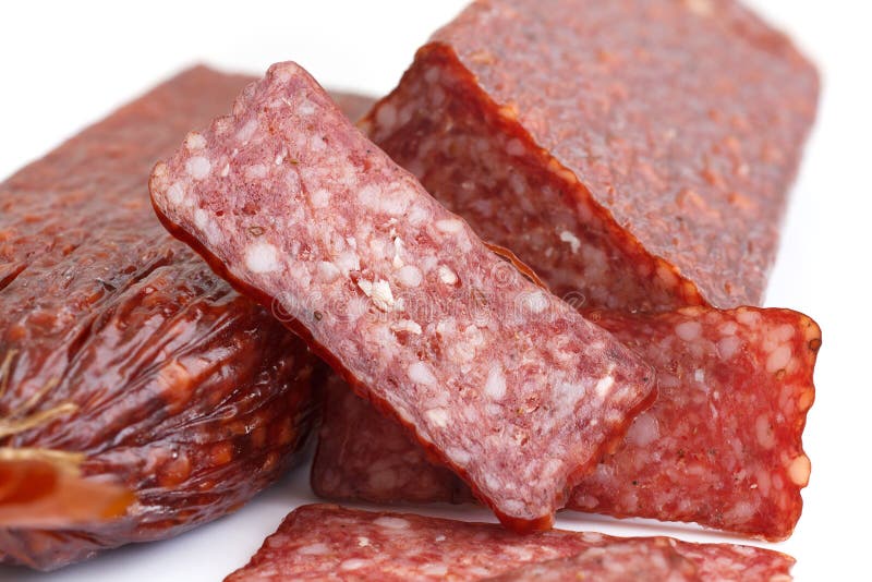 Salame Cortado Em Um Branco Imagem de Stock Imagem de pork, objetos