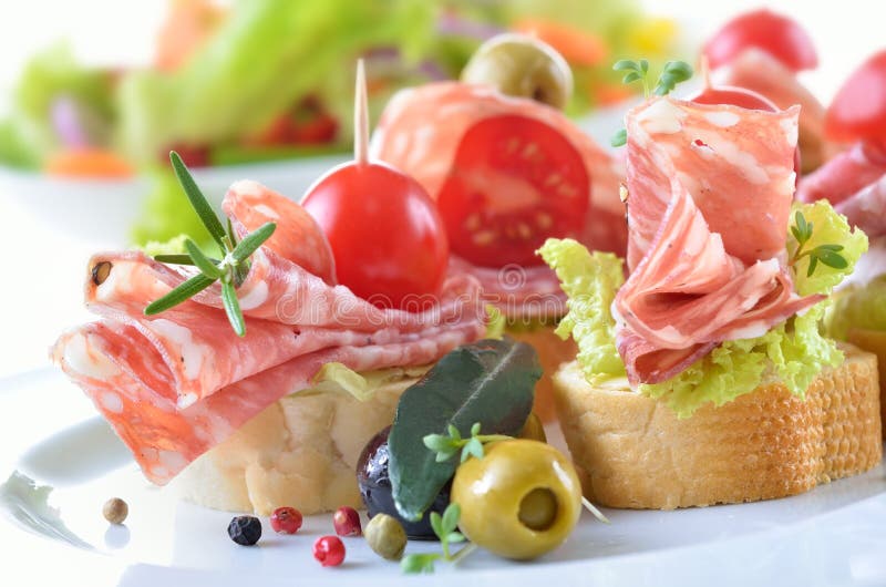 Salami appetizers stock photos Salami appetizers stock photos