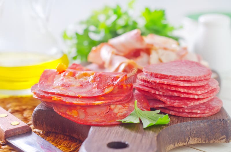 Salami and bacon stock image. Image of bacon, mediterranean 34686383