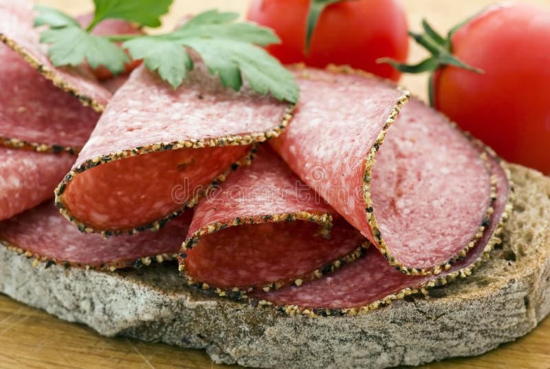 Salami bread stock photo. Image of greasy, breakfast 17020832