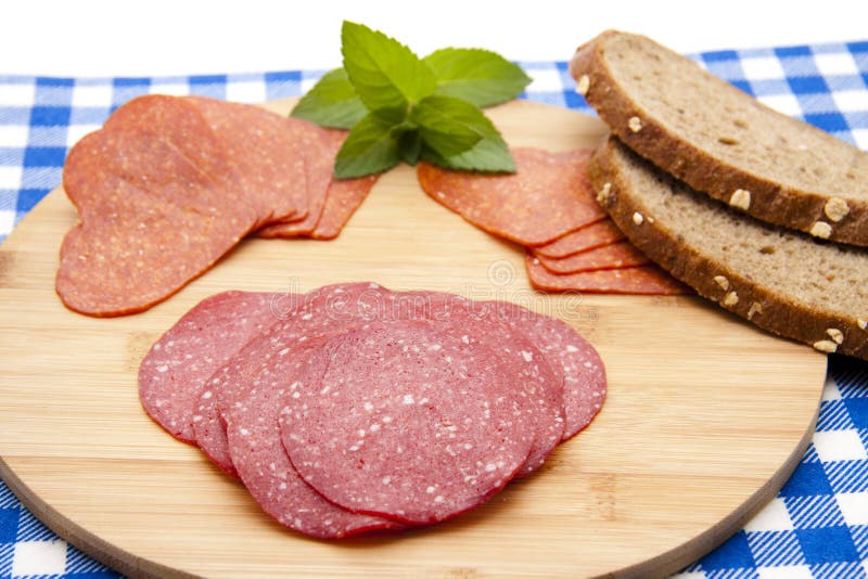 Salami with bread stock photo. Image of exempted, meat 20485872