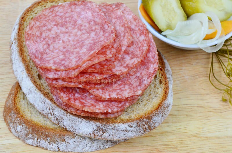 Salami bread stock image. Image of focus, italian, gourmet 86018995