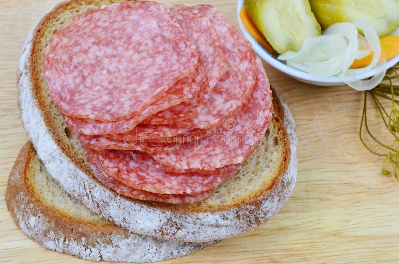 Salami bread stock image. Image of focus, italian, gourmet - 86018995