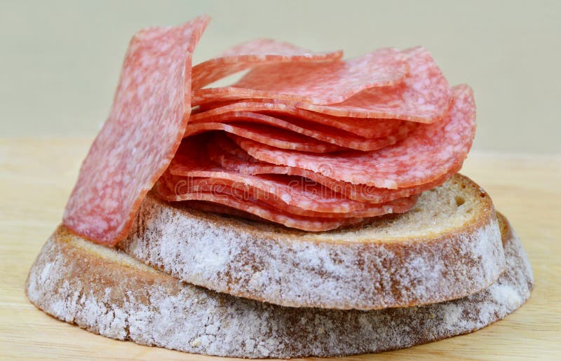 Salami bread stock image. Image of cold, round, easy 85986317