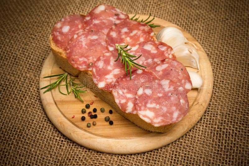Salami and bread stock image. Image of food, salumeria 61923011