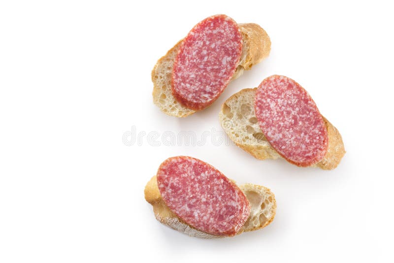Salami on bread top stock image. Image of food, sliced 64916593