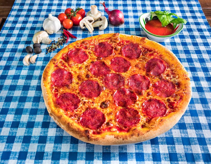 Italian Salami and Cheese Pizza Stock Image Image of salami, gourmet