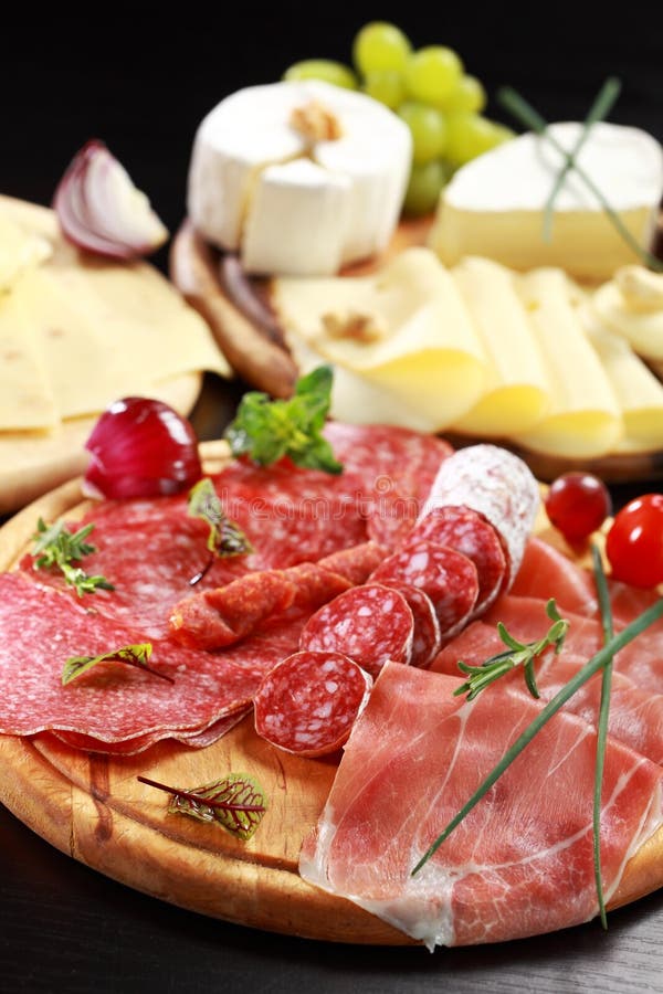 Salami and Cheese Platter with Herbs Stock Image Image of assorted