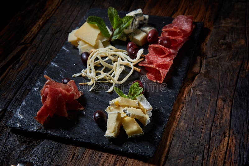 Salami and Cheese Platter with Herbs Stock Image Image of antipasti