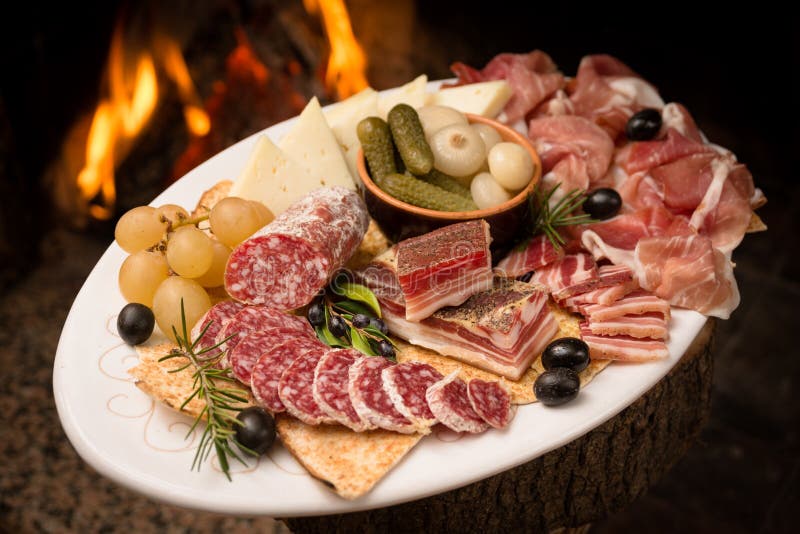 Salami and cheese tray stock photo. Image of olive, european 104525724