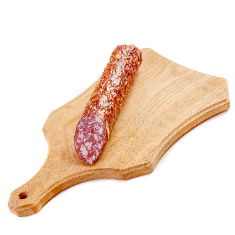 Salami on a cutting board stock photo. Image of isolated 37135388