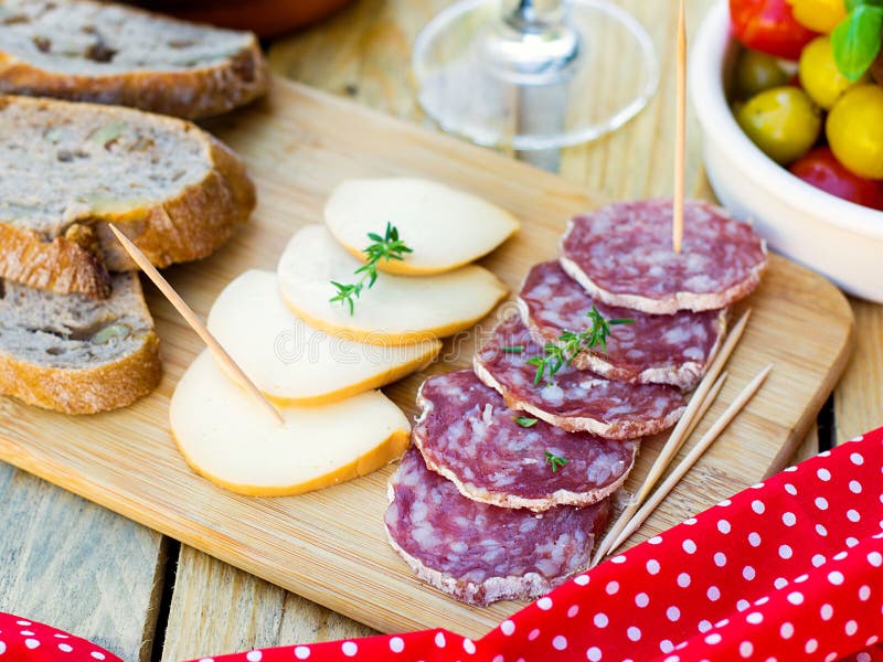 Salami Et Smoked Cheese for Tapas Stock Photo Image of salami