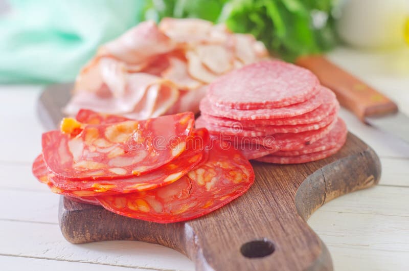 Salami,ham and bacon stock image. Image of macro, lunch 33906751
