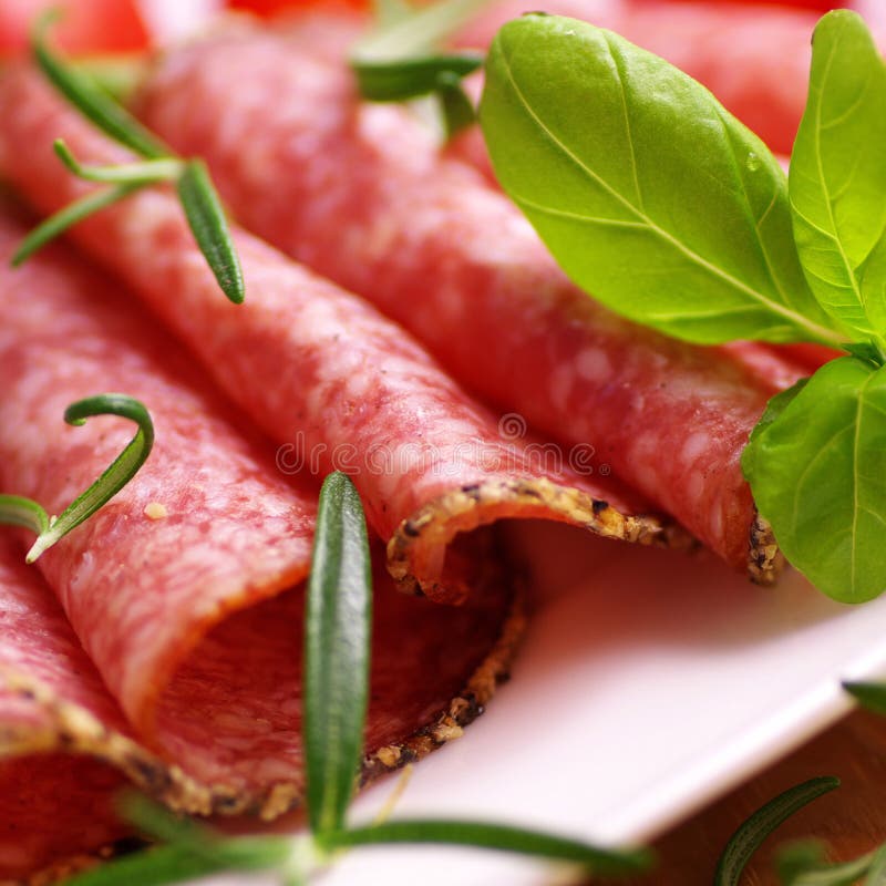 Light Meal of Salami, Ham and Feta Cheese Stock Photo Image of slice, white 9865536