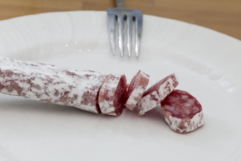 Salami party and fork stock photo. Image of salami, pepperoni 51666782