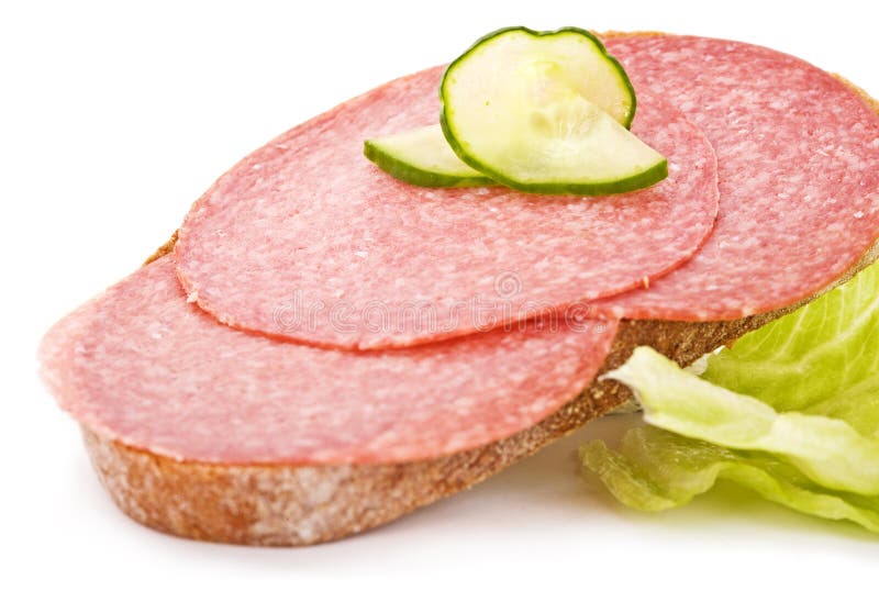 Salami sandwich stock photo. Image of cucumber, meat 10671280