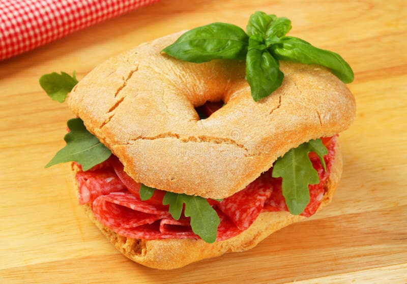Salami sandwich stock image. Image of food, crusaders 35797219