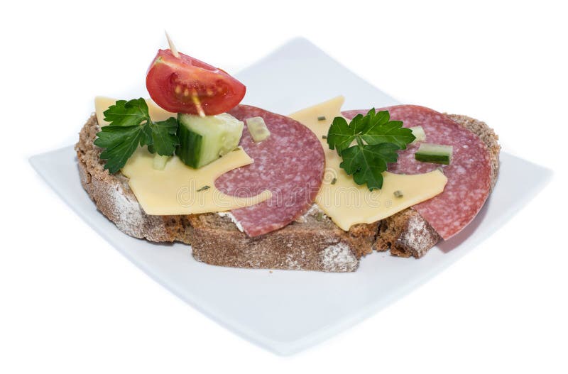 Salami Sandwich (on white) stock image. Image of bread - 33815983