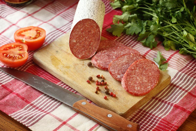 Salami sausage stock image. Image of fatty, closeup, food 1993511
