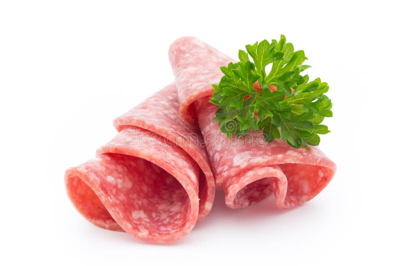 Salami Sausage Slices Isolated on White Background. Stock Photo Image of meal, gastronomy