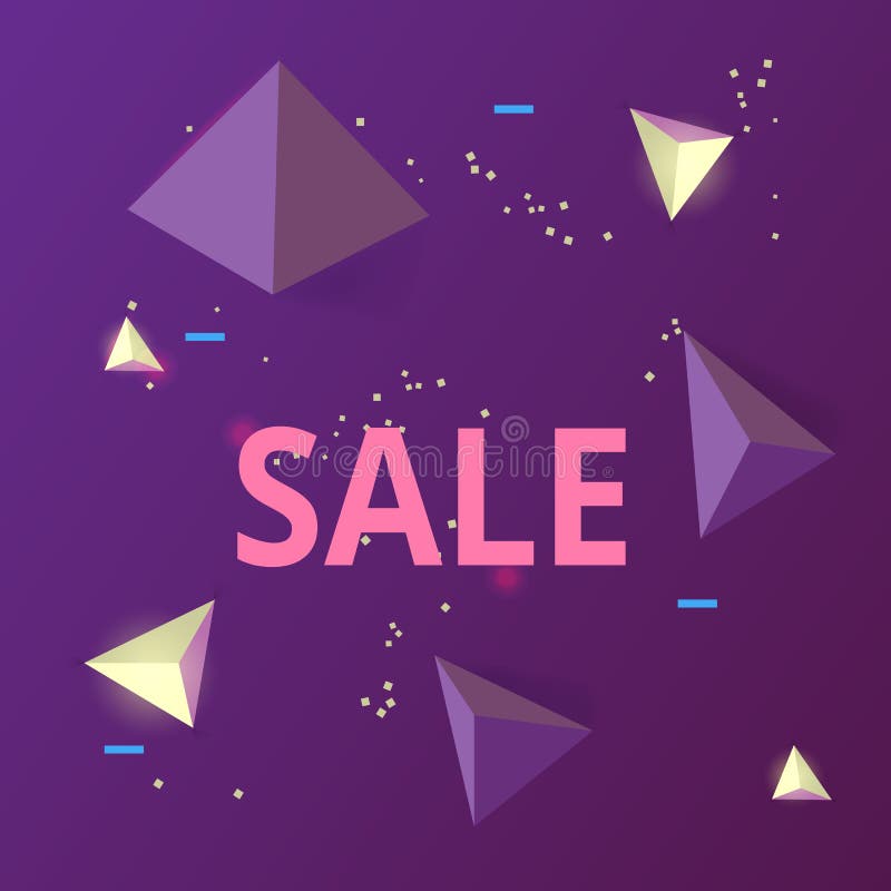 Sale Banner Illustration with Triangles. Abstract Future Technology