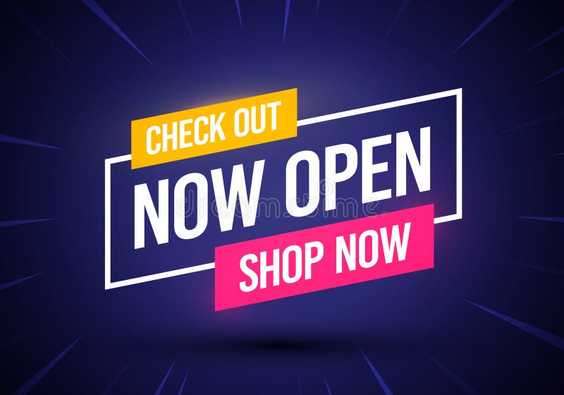 Dynamic Colorful Label With Text Now Open vector illustration