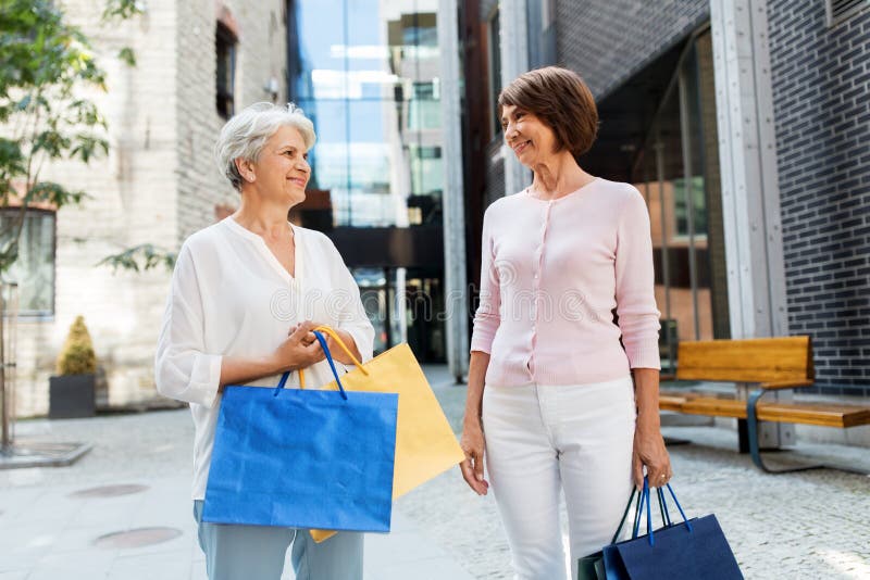 Senior Women with Shopping Bags in Tallinn City Stock Photo - Image of ...