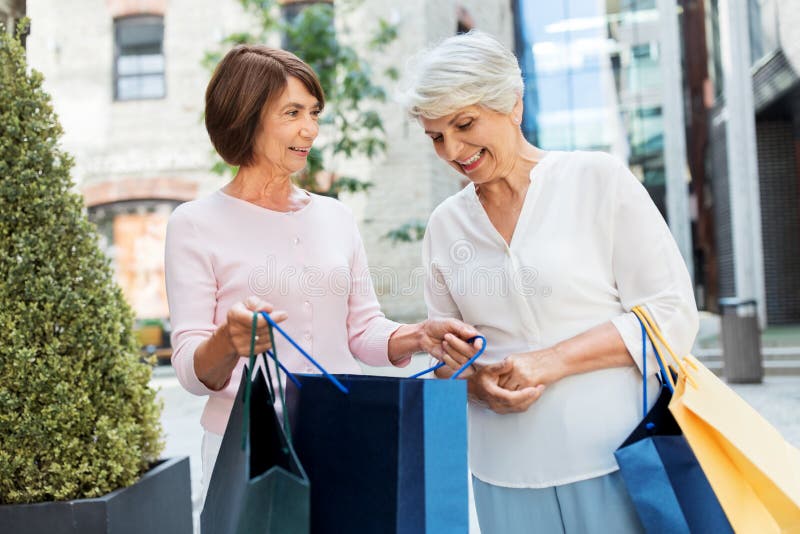 Senior Women with Shopping Bags in City Stock Image - Image of people ...