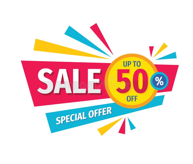 Sale discount up to 50% off promotion horizontal banner. Abstract advertising concept decorative layout. Special offer. Marketing stock illustration