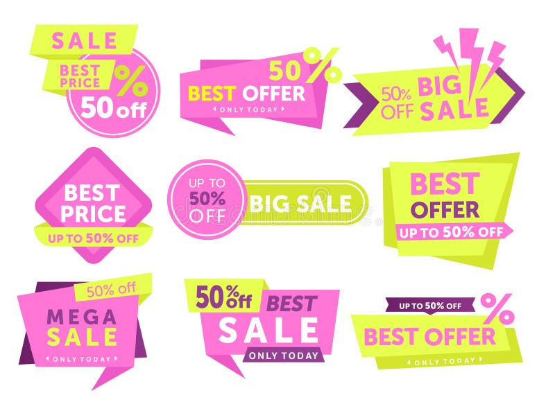 Sale Labels Color Vector Illustrations Set Special Offers Advertising