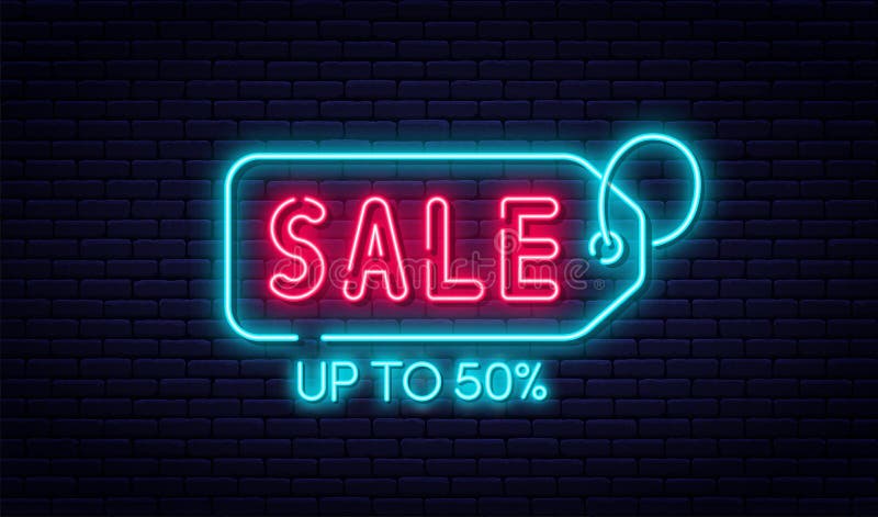 Sale neon sign, sale and discount concept. Bright and glowing neon sign for e-commerce, advertisement, banner, billboard vector illustration Sale neon sign, sale and discount concept. Bright and glowing neon sign for e-commerce, advertisement, banner, billboard vector illustration
