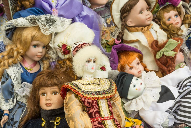 Sale of Old Dolls at a Flea Market Stock Photo Image of market, child