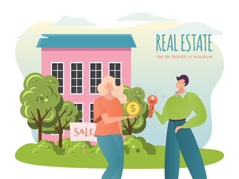 sale-property-vector-illustration-flat-cartoon-agent-broker-character