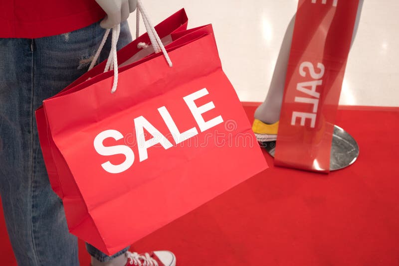 On Sale,Red Paper Bags on Sale at the Mall Stock Image Image of