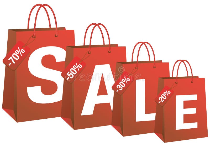 Sale with red shopping bags