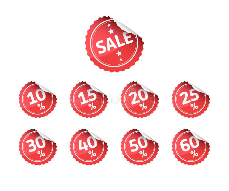 Sale Red Stickers Numbers Set Stock Vector Illustration of