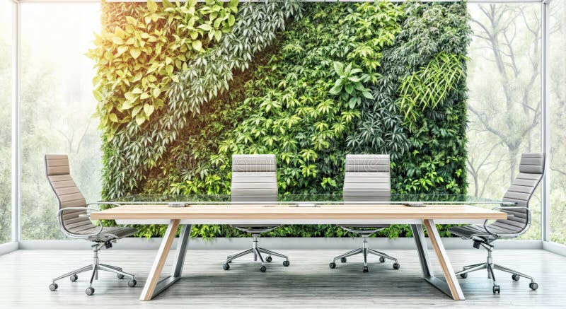 Sale riunioni moderne con giardini verticali e sedie eleganti illustrazione di stock