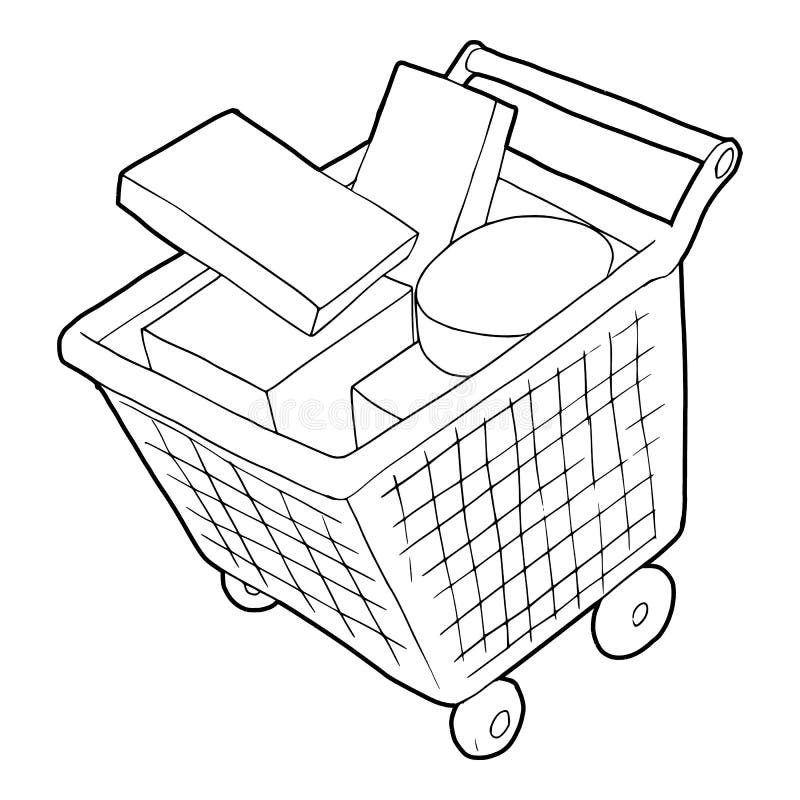 Sale Shopping Cart with Boxes Icon, Outline Style Stock Vector ...