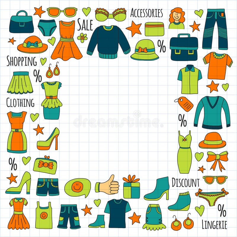 Sale Shopping Market Internet Shop Discount Vector Set of Doodle Icons ...