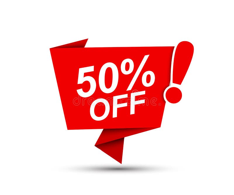 Sale of special offers. Discount with price 50. Bubble speech ad with a red label for an advertising campaign - vector vector illustration