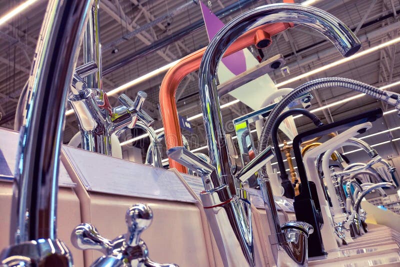 Sale of Taps for Kitchen and Bathroom in the Store Stock Image Image